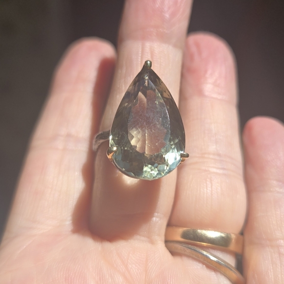 24k Green Amethyst Natural Gem Sterling Rhodium & 24k Gold Ring Sz7.5 - Picture 8 of 13